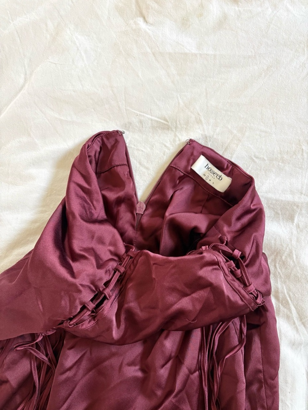 House of CB Sidonie Wine Satin Lace Up Midi Skirt size S - Picture 8 of 12